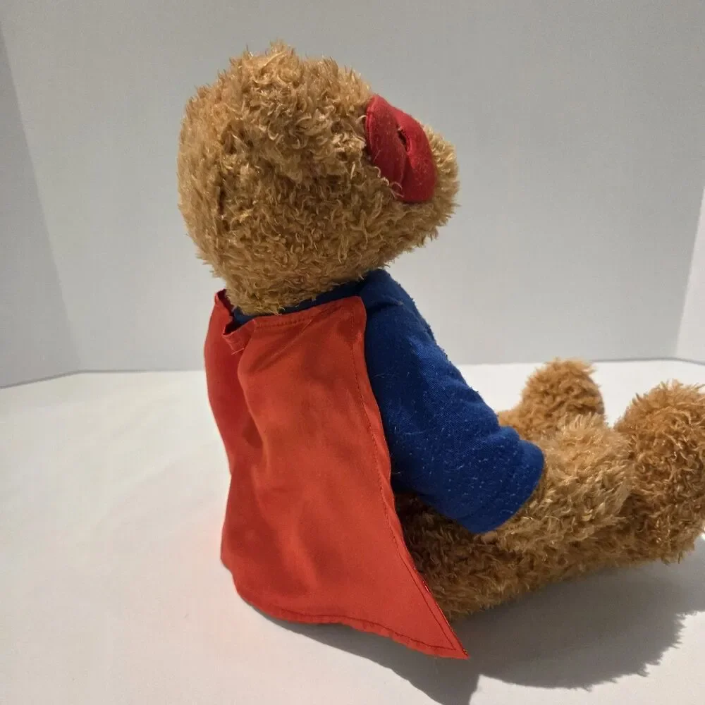 FAO Schwarz Super Hero Teddy Bear Brown Blue Shirt Plush Toys R Us Stuffed 11